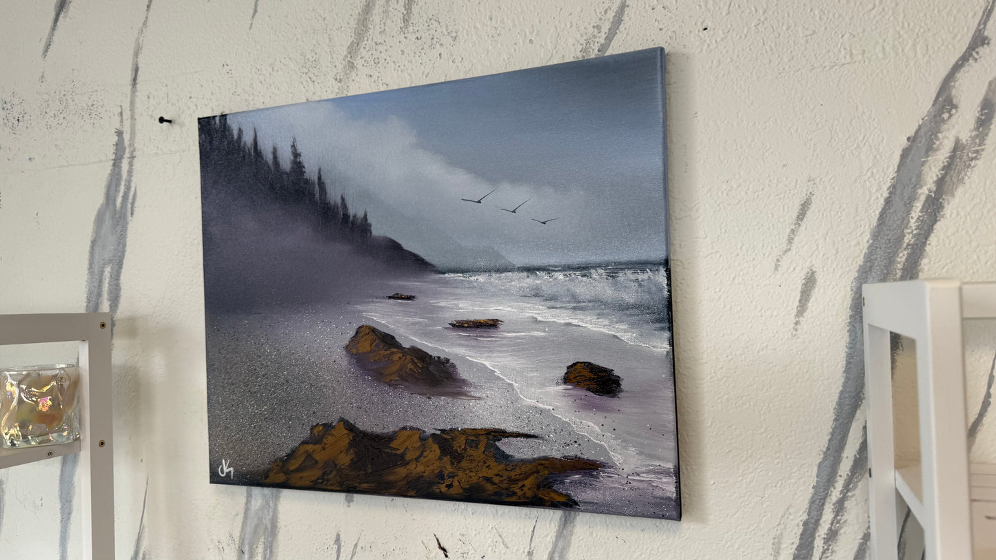 Painting #2067 - 16x20" Canvas - Heceta Beach Seascape painted 9-21-25