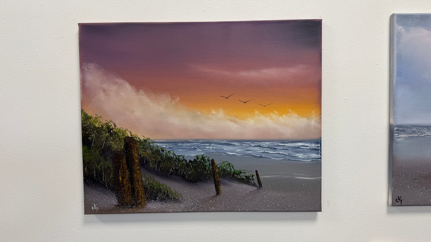 Painting #2537 - 16x20" Canvas - East Coast Surise Seascape painted 8-2-26