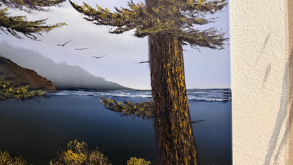 Painting #2323 - 18x24" Canvas - Oregon Coast Seascape With Ponderosa Pines painted 3-7-26