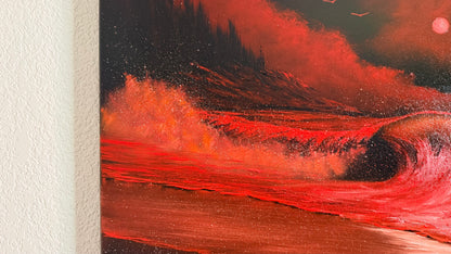 Painting #2510 - 16x20" Canvas - Red West Coast Crashing Wave Seascape painted 7-10-26