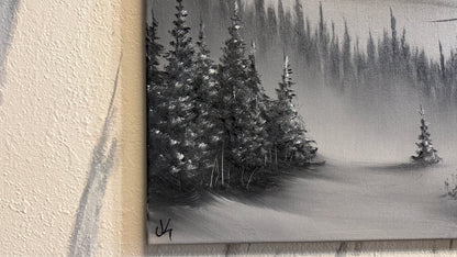 Painting #2247 - 18x24" Canvas - Black and White Mountain Landscape painted 1-19-26