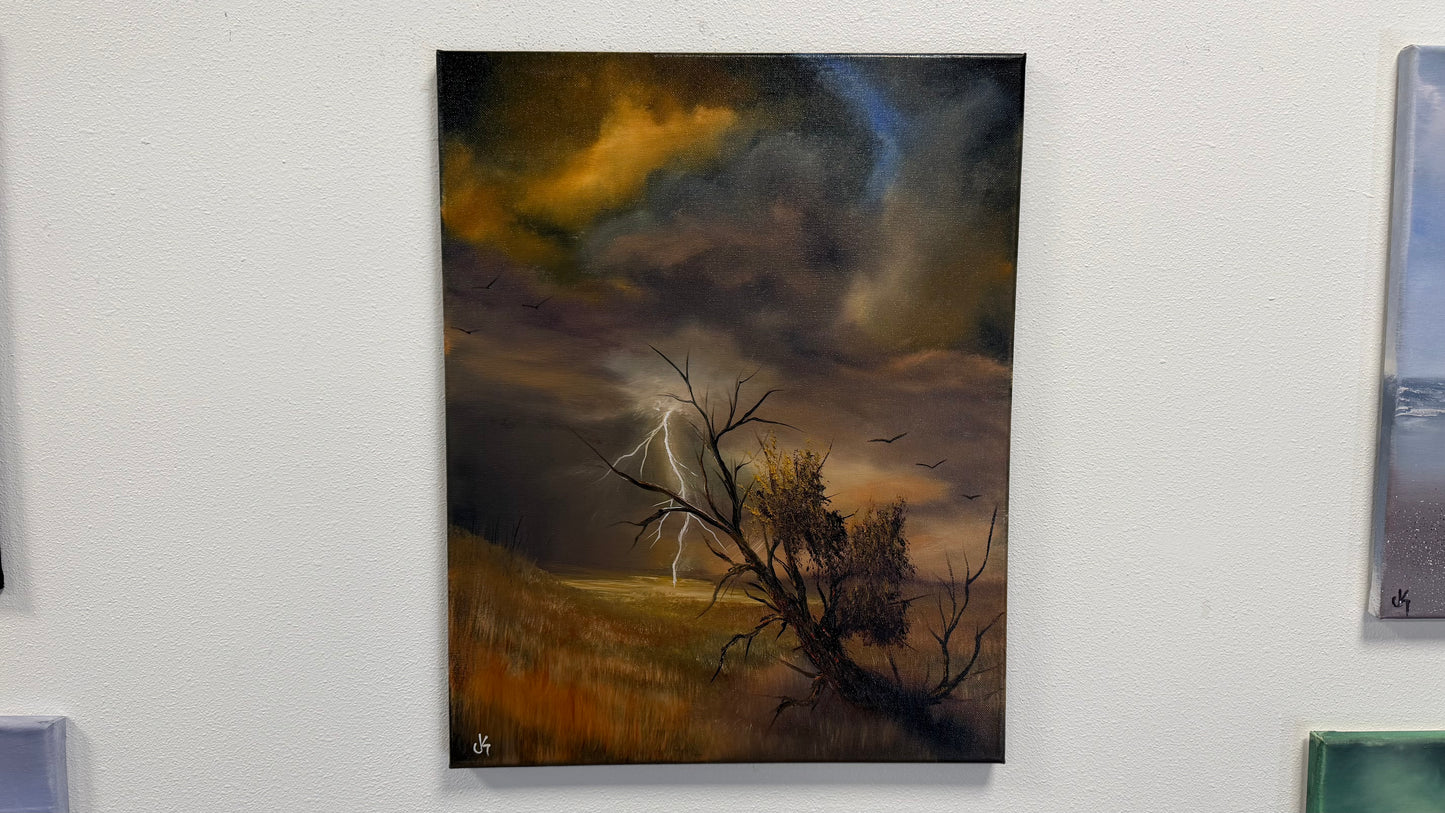 Painting #2588 - 16x20" Canvas - Midwest Thunderstorm Landscape painted 9-7-26