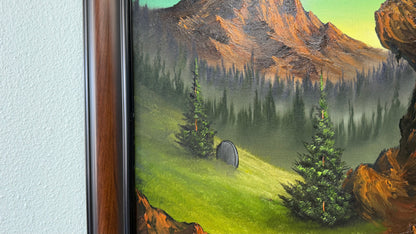 Painting #2556 - 18x24" Canvas - Framed Sunset Mountain Landscape painted 8-19-26