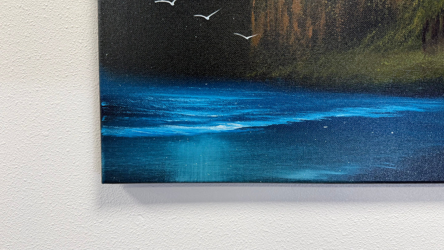Painting #2530 - 16x20" Canvas - Coastal Moonlit Seascape painted 7-27-26