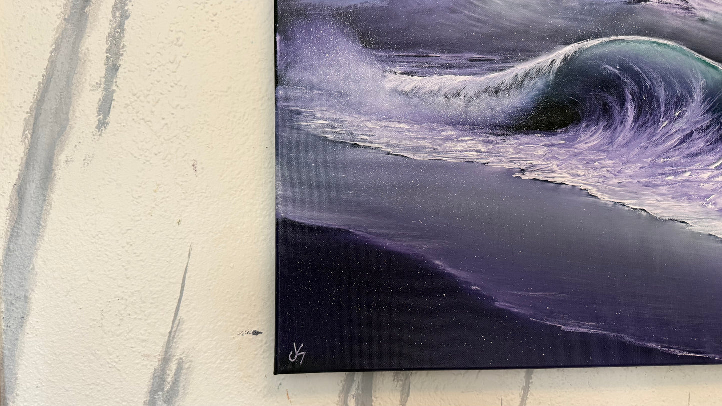 Painting #2403 - 16x20" Canvas - Aurora Mountain Seascape painted 4-21-26