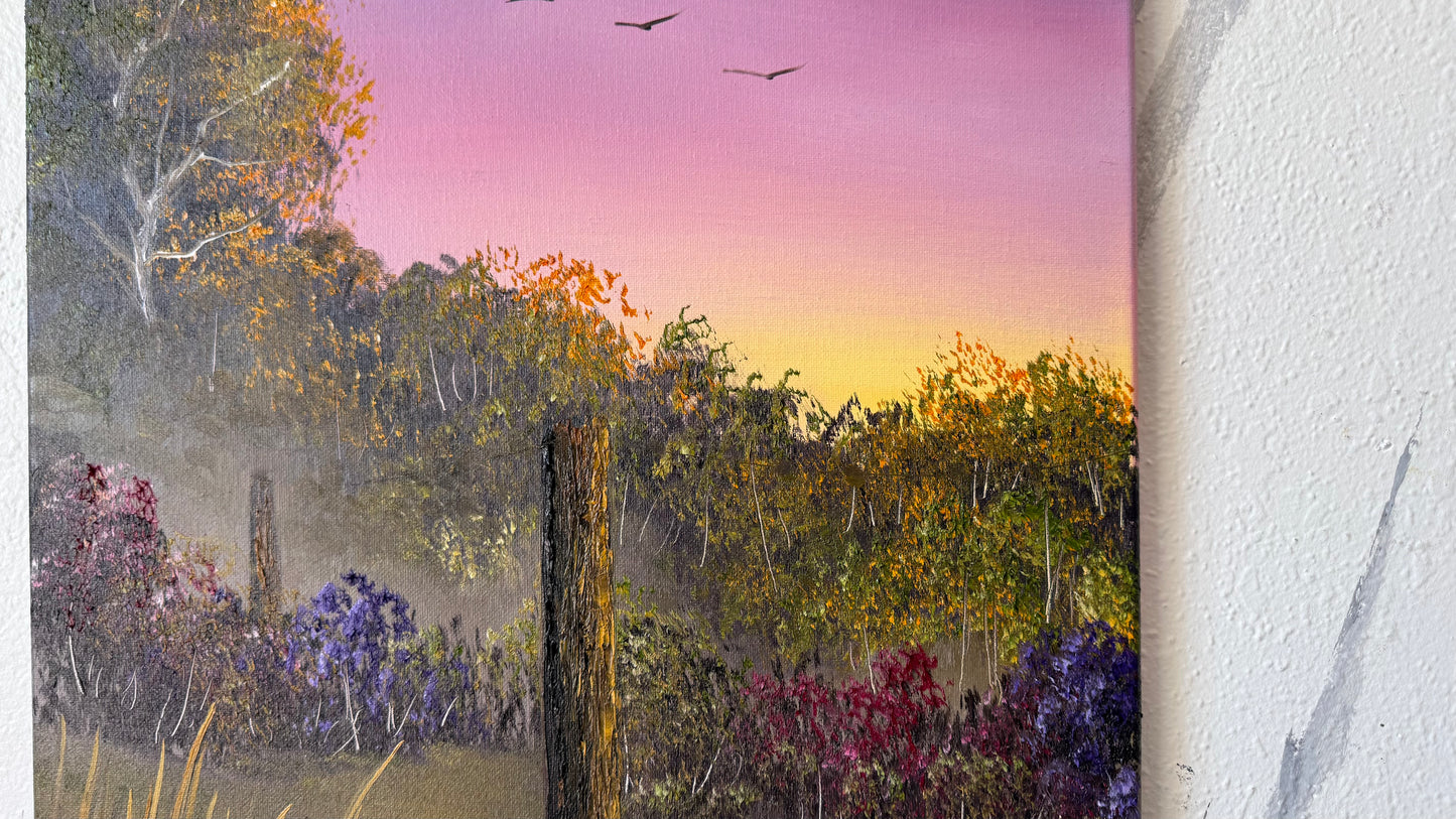 Painting #2446 - 16x20" Canvas - Sunset Fence Post painted 5-19-26