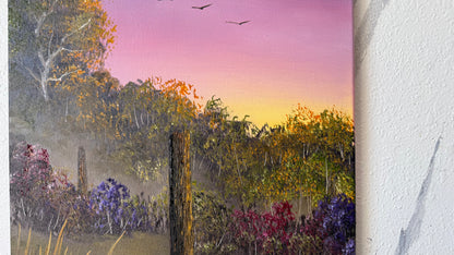 Painting #2446 - 16x20" Canvas - Sunset Fence Post painted 5-19-26