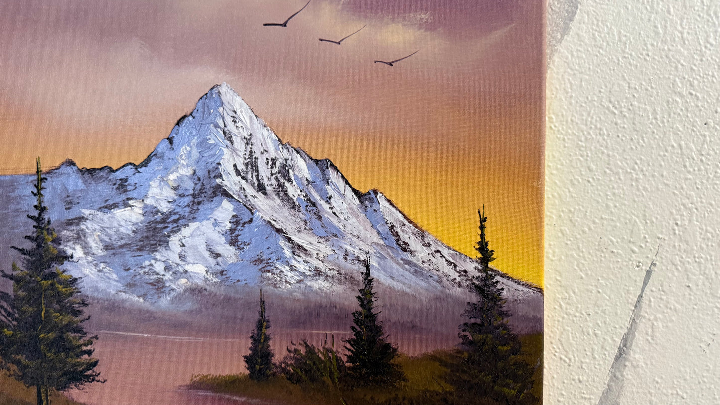 Painting #2388 - 16x20" Canvas - Sunset Mountain Landscape painted 4-14-26