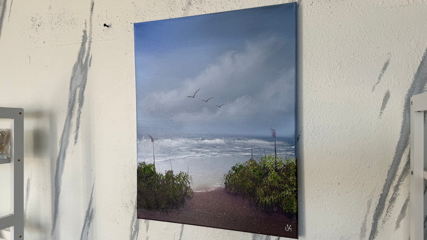 Painting #2104 - 16x20" Canvas - Cattails Seascape painted 10-15-25