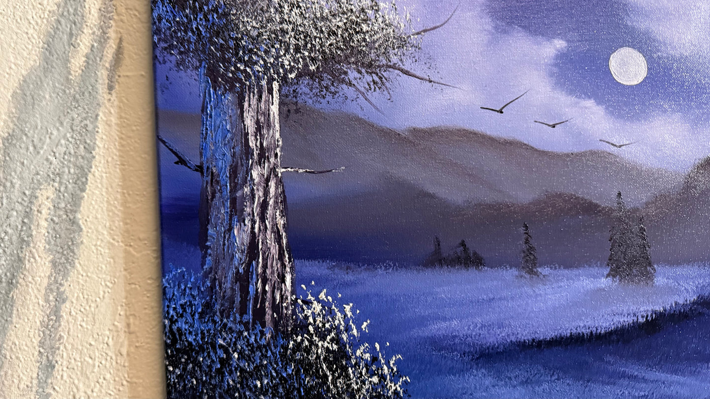 Painting #2229 - 16x20" Canvas - Night Farm Landscape painted 1-9-26