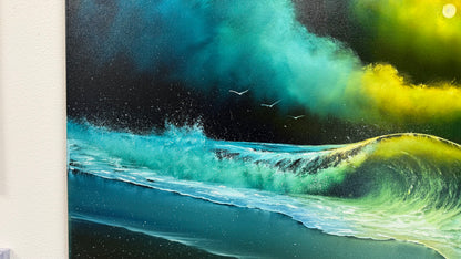 Painting #2550 - 24x30" Canvas - Crashing Waves Seascape painted 8-14-26