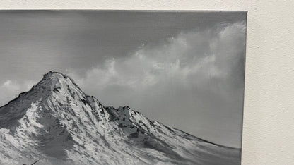 Painting #2536 - 20x24" Canvas - Black and White Mountain Seascape painted 7-31-26