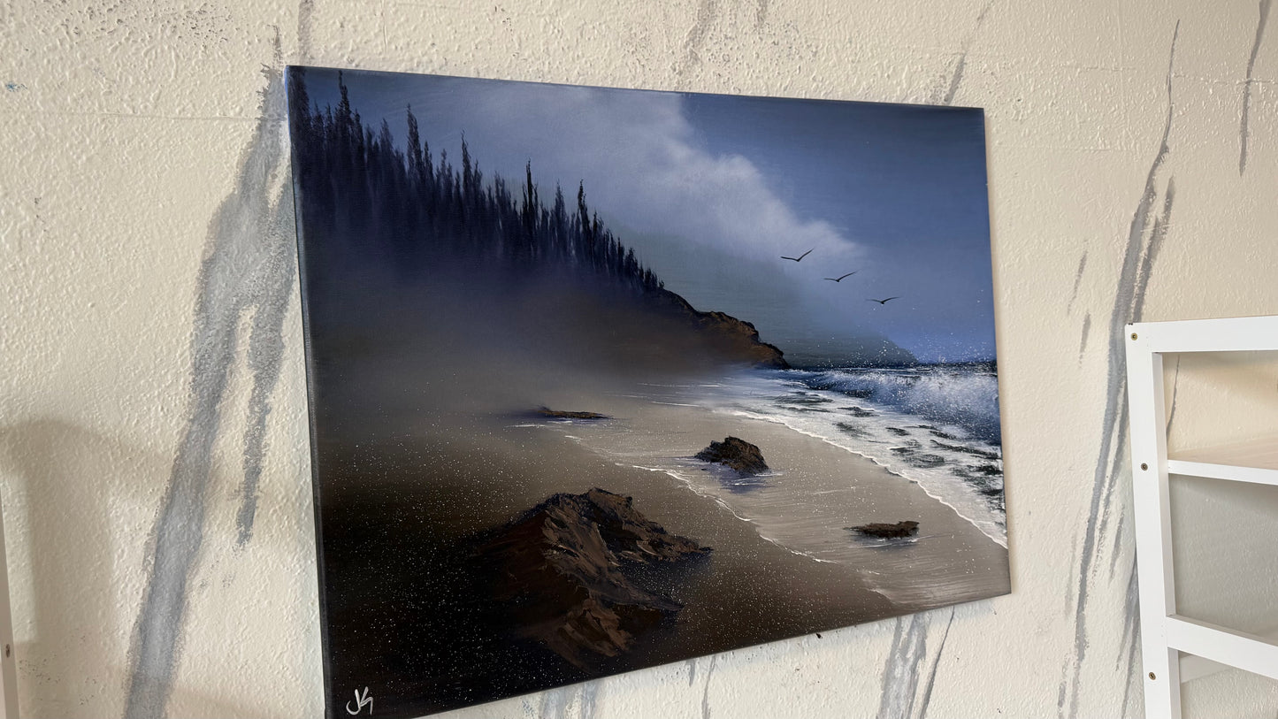 Painting #2133 - 18x24" Canvas - Oregon Seascape painted 11-3-25
