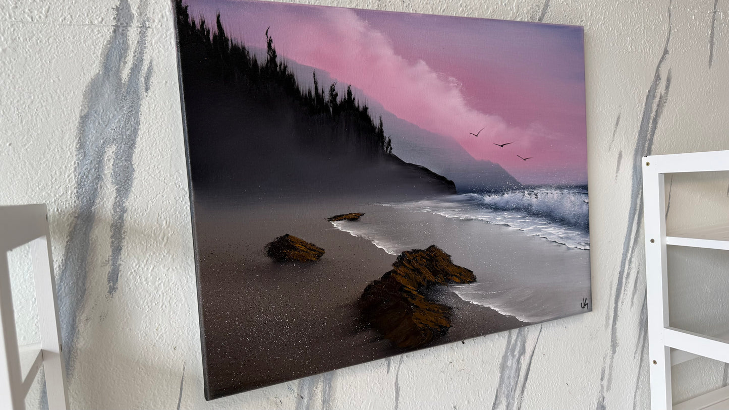 Painting #2118 - 18x24" Canvas - Oregon Coast Sunset painted 10-25-25