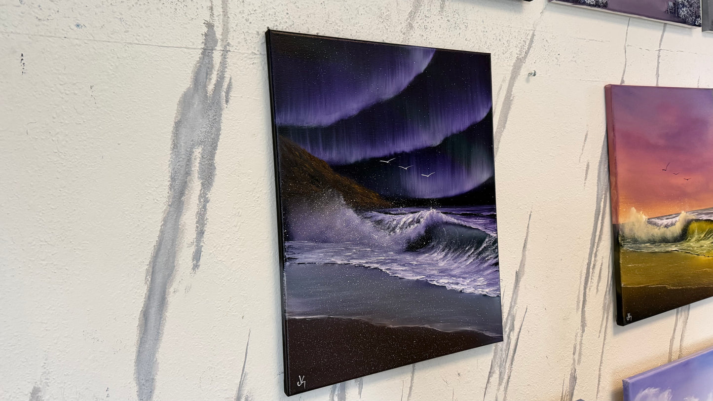Painting #2311 - 16x20" Canvas - Aurora Borealis Seascape painted 2-28-26