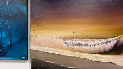 Painting #2614 - 20x36" Stage 2 Canvas - Night Seascape painted 9-21-26