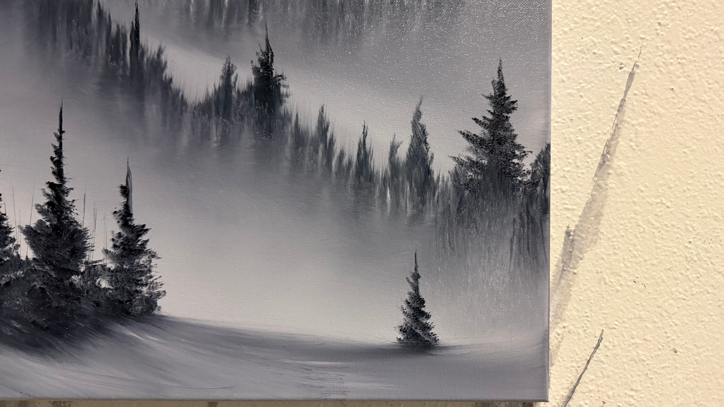 Painting #2149 - 16x20" Canvas - Black and White Mt Hood Landscape painted 11-16-25