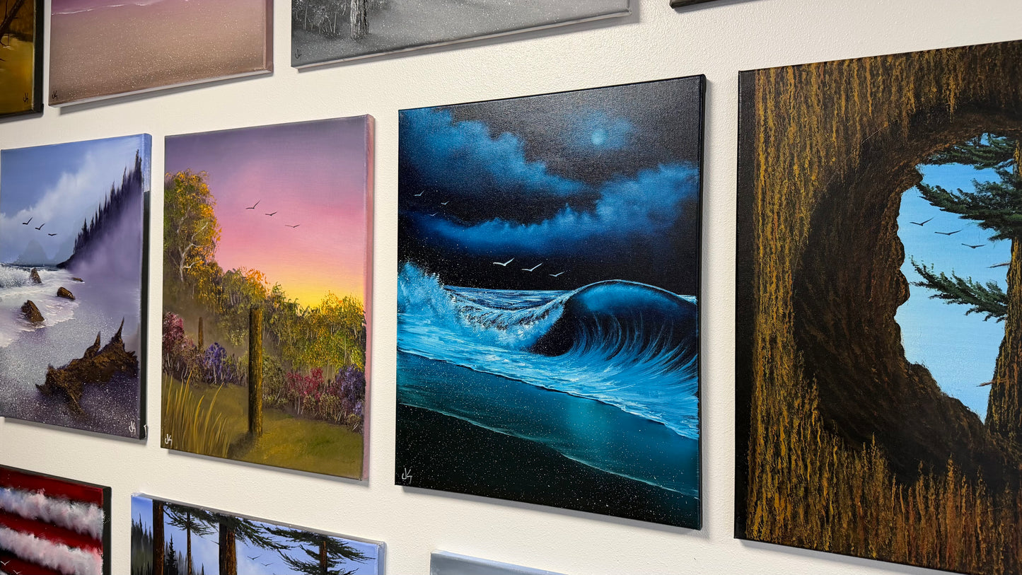 Painting #2519 - 16x20" Canvas - Crashing Wave Seascape painted 7-18-26