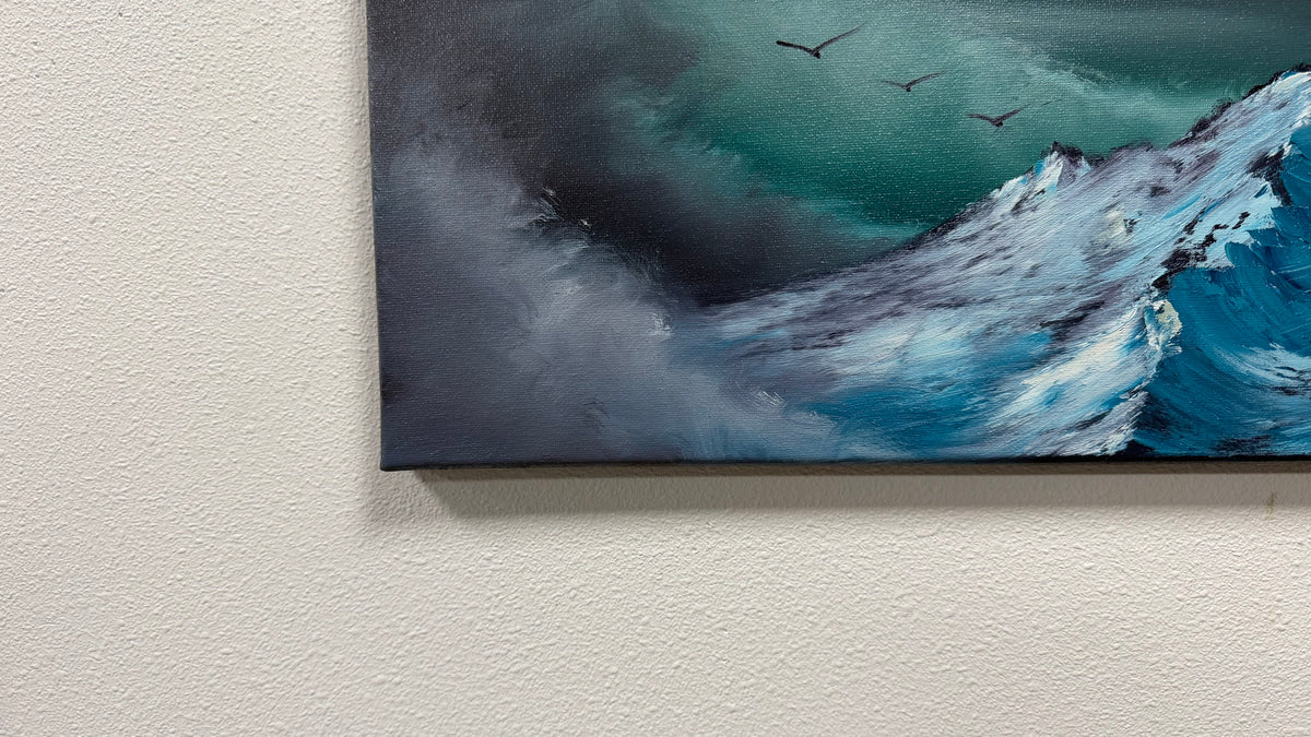 Painting #2599 - 18x24" Black Canvas - Dramatic Blue Mountain Landscape painted 9-13-26