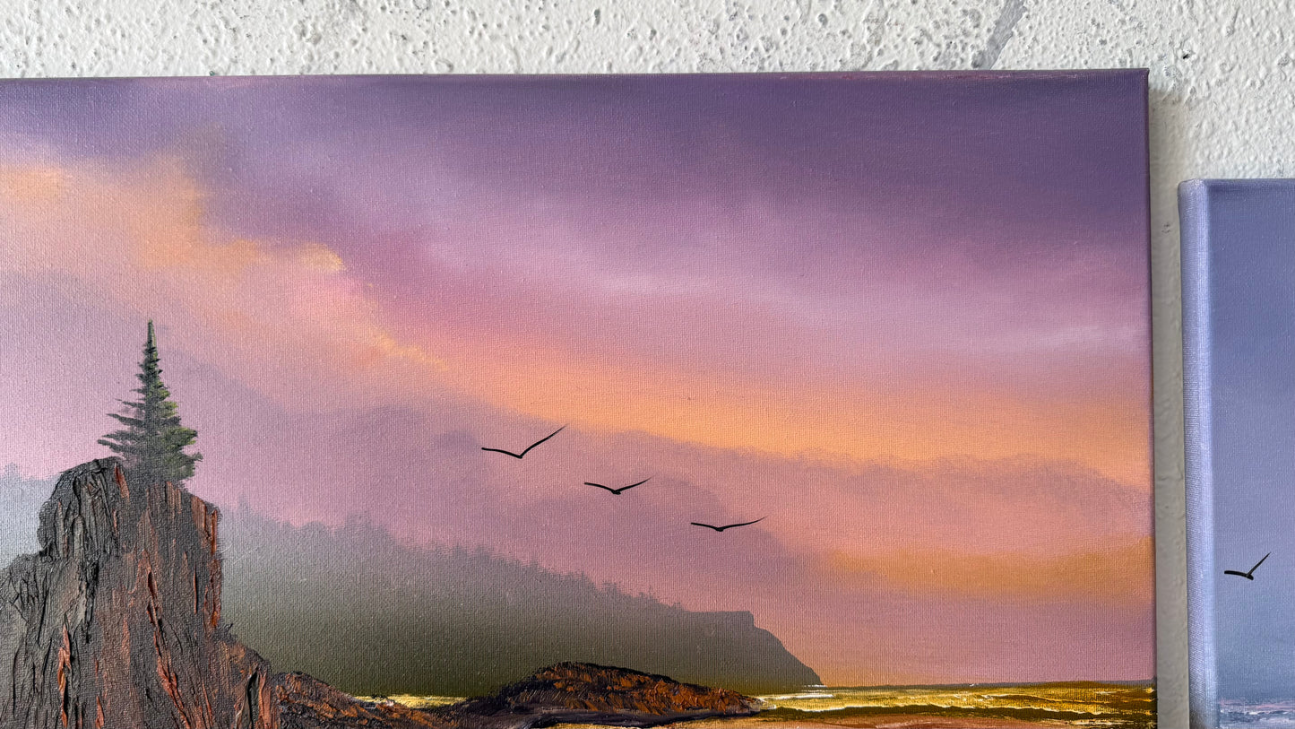 Painting #2460 - 18x24" Canvas - Sunset Oregon Coast painted 5-26-26