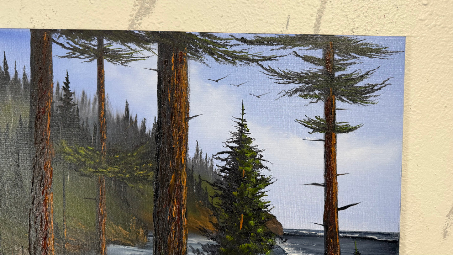 Painting #2402 - Tree's A Crowd - 16x20" Canvas - Pacific Northwest Seascape painted 4-20-26