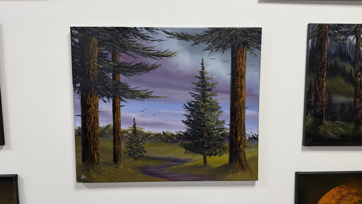 Painting #2643 - 20x24" Canvas - Cloudy Blue Sky Landscape painted 10-9-26