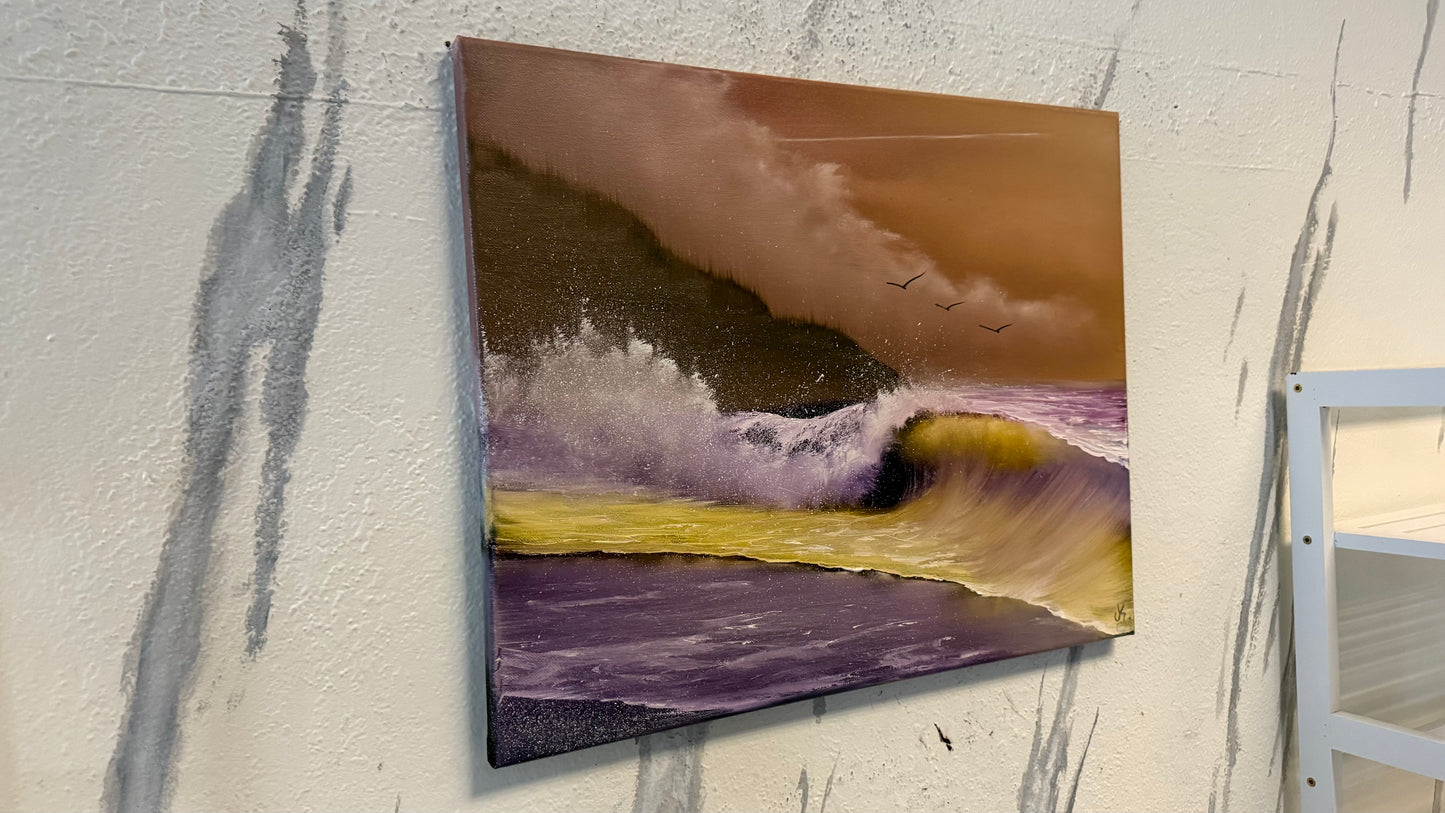 Painting #2165 - 16x20" Canvas - Sunset Seascape painted 11-26-25