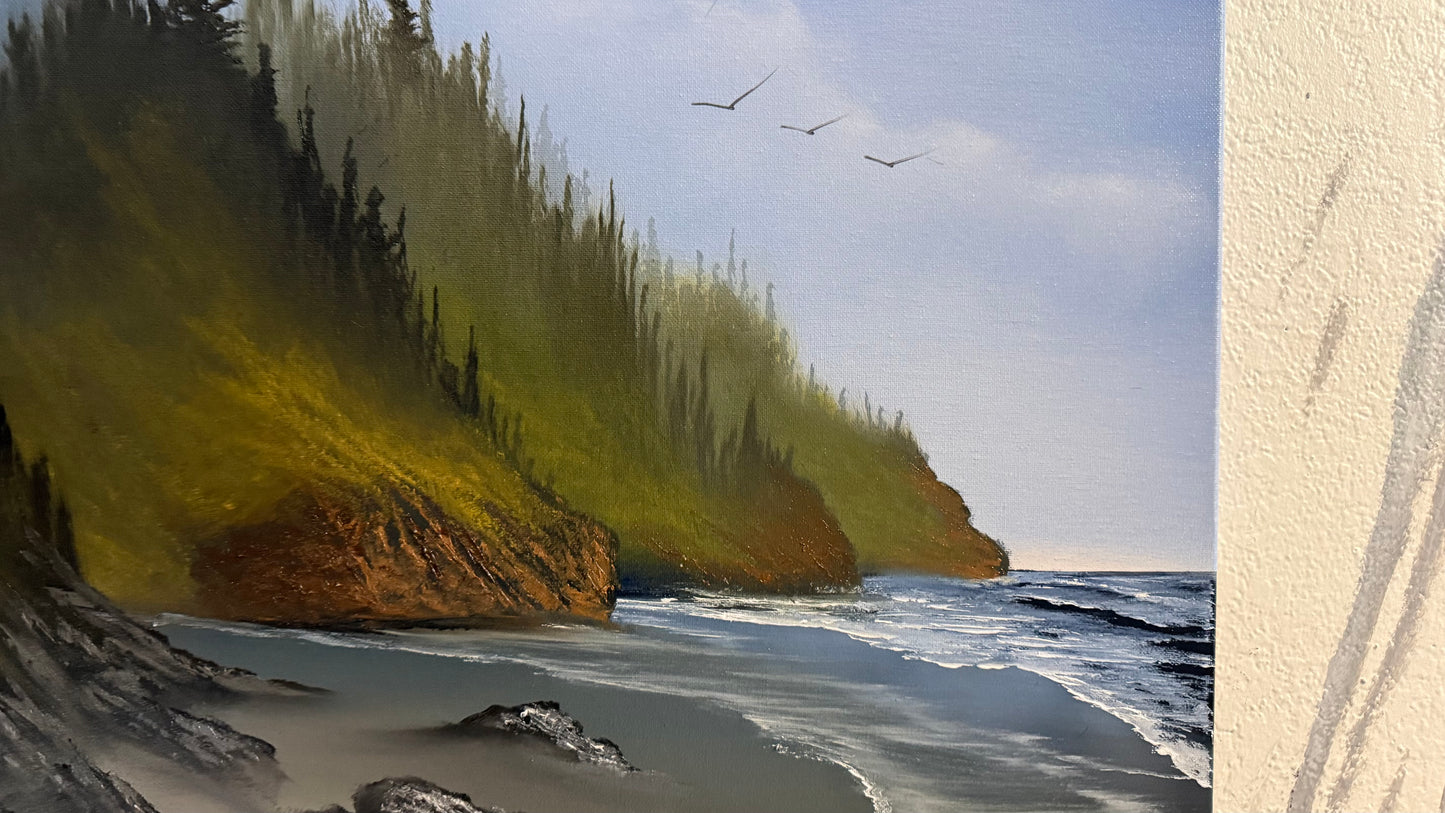 Painting #2416 - 20x24" Framed Canvas - Pacific Northwest Seascape painted 4-28-26