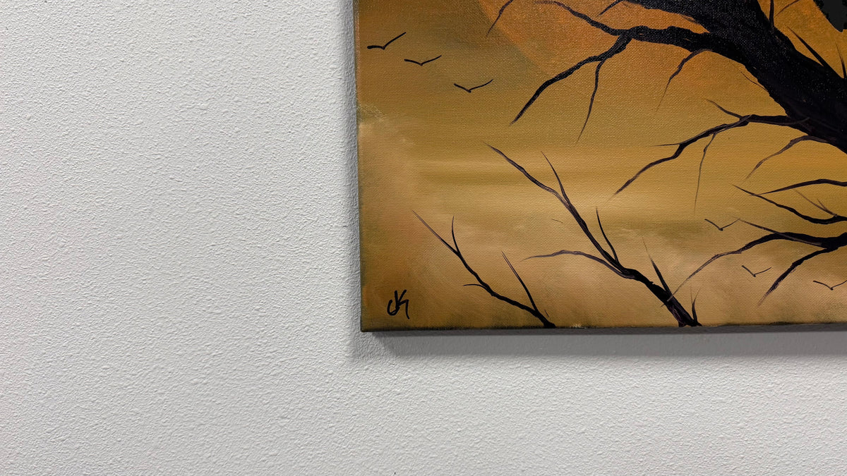 Painting #2607 - 16x20" Canvas - Raven Moon Landscape painted 9-18-26