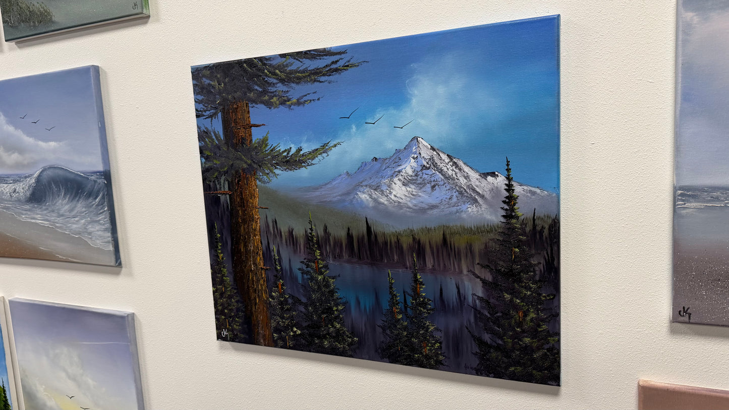 Painting #2535 - 20x24" Canvas - Mountain Lake Landscape painted 7-31-26