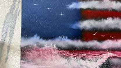 Painting #2121 - 18x24" Canvas - American Flag Seascape painted 10-26-25