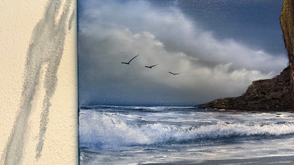 Painting #2235 - 16x20" Canvas - Coastal Waterfall Seascape painted 1-14-26