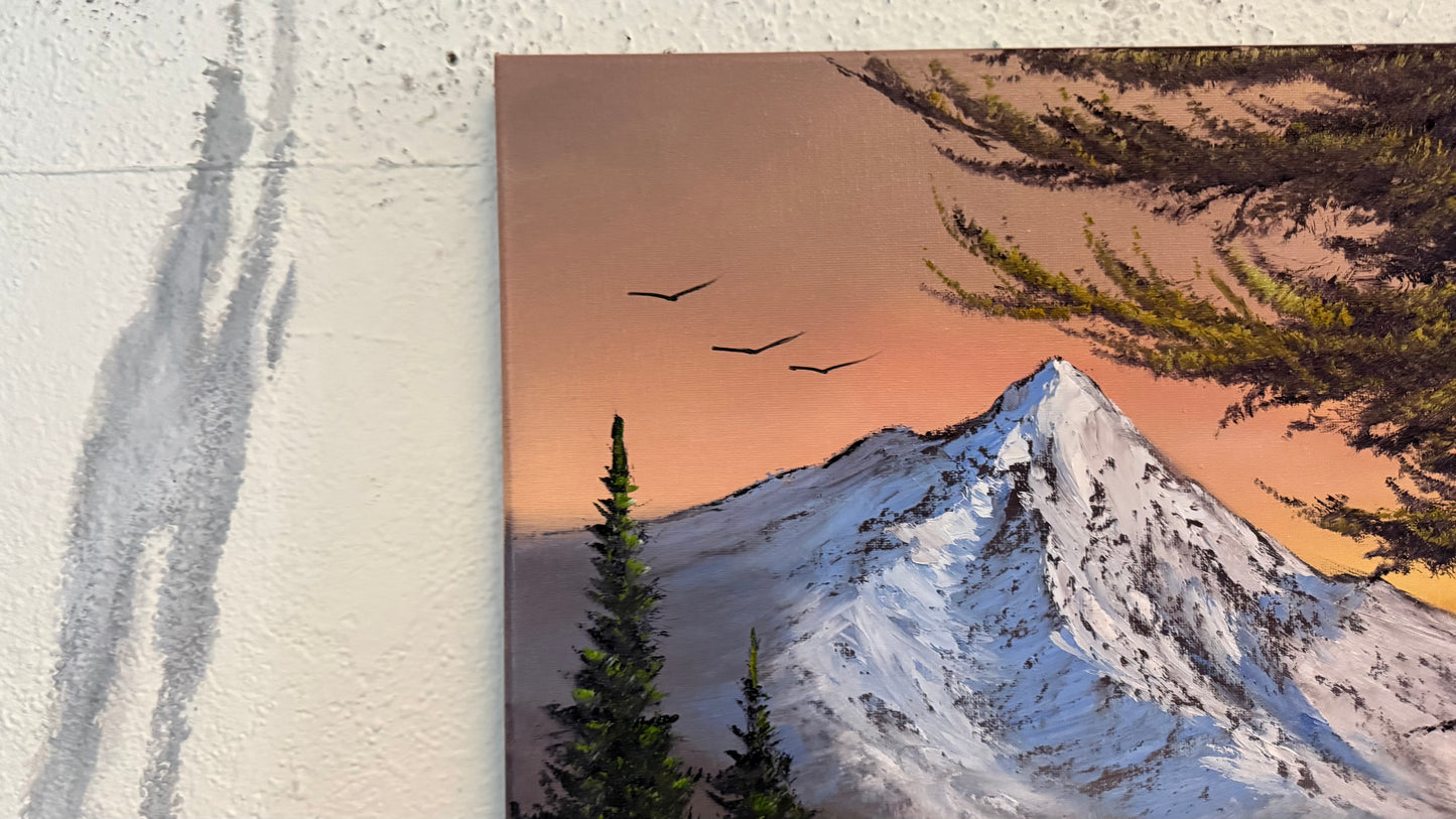 Painting #2354 - 16x20" Canvas - Mountains River Landscape painted 3-24-26