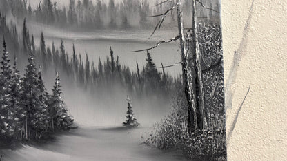 Painting #2247 - 18x24" Canvas - Black and White Mountain Landscape painted 1-19-26