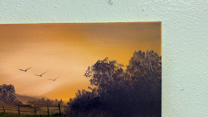 Painting #2076 - 16x20" Canvas - Midwest Sunset Farm painted 9-27-25