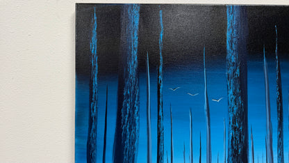Painting #2647 - 18x24" Canvas - Blue Foggy Forest painted 10-12-26