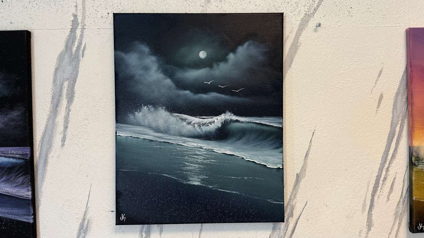 Painting #2329 - 16x20" Canvas - Crashing Waves Seascape painted 3-10-26