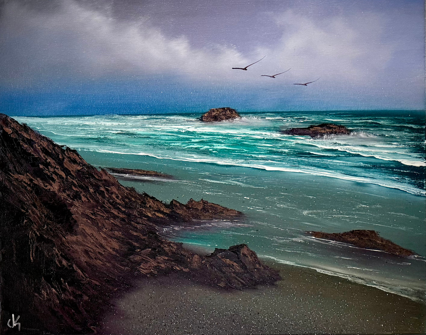 Painting #2225 - 16x20" Canvas - Angler's Coast Seascape painted 1-8-26