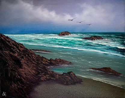 Painting #2225 - 16x20" Canvas - Angler's Coast Seascape painted 1-8-26