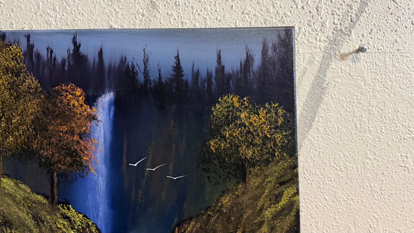 Painting #2320 - 16x20" Canvas - Multnomah Falls Waterfall painted 3-6-26