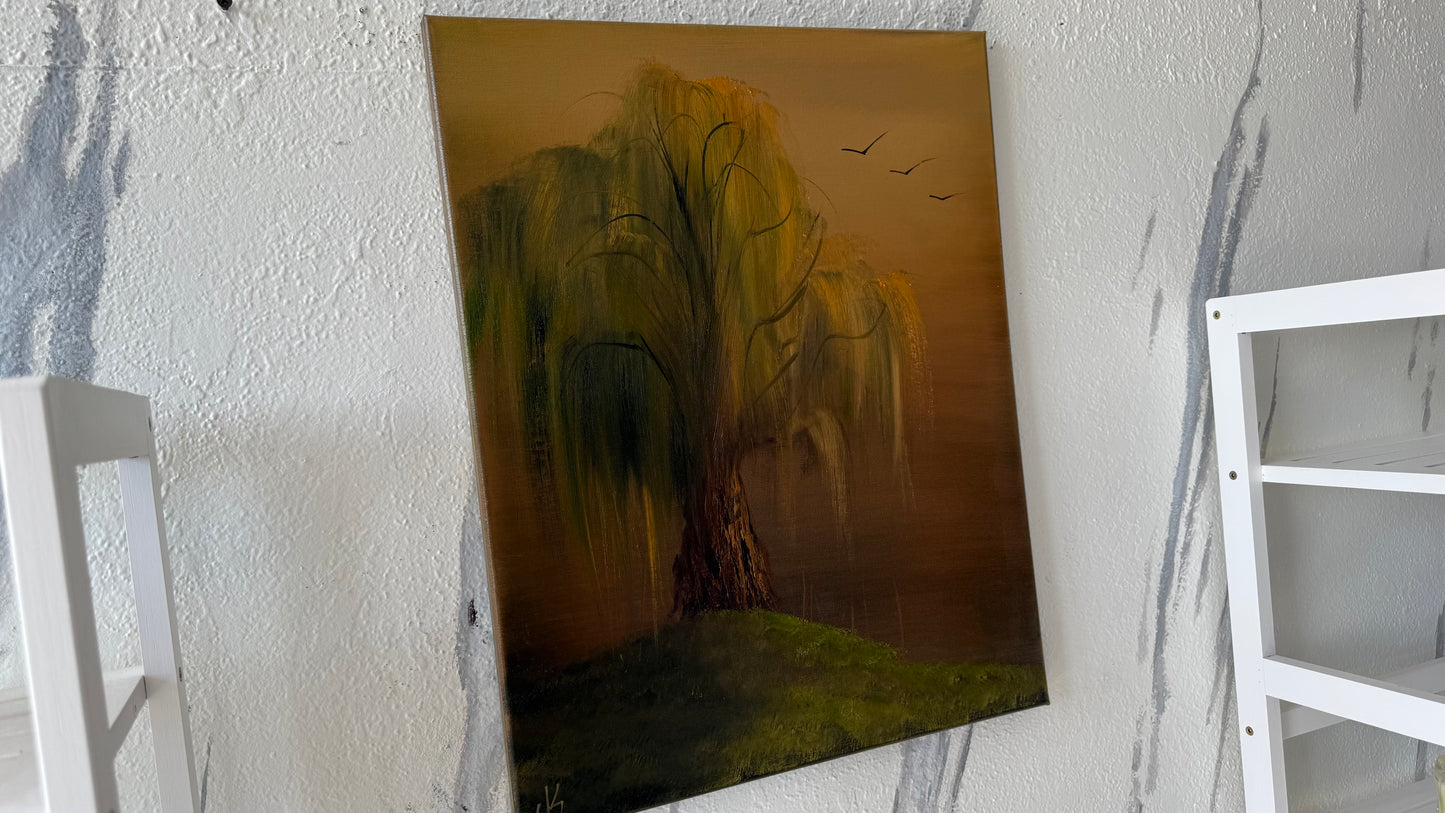 Painting #2060 - 16x20" Canvas - Willow Tree Landscape painted 9-18-25