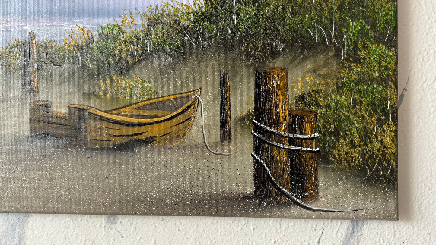 Painting #2428 - 16x20" Canvas - Row Boat Seascape painted 5-5-26