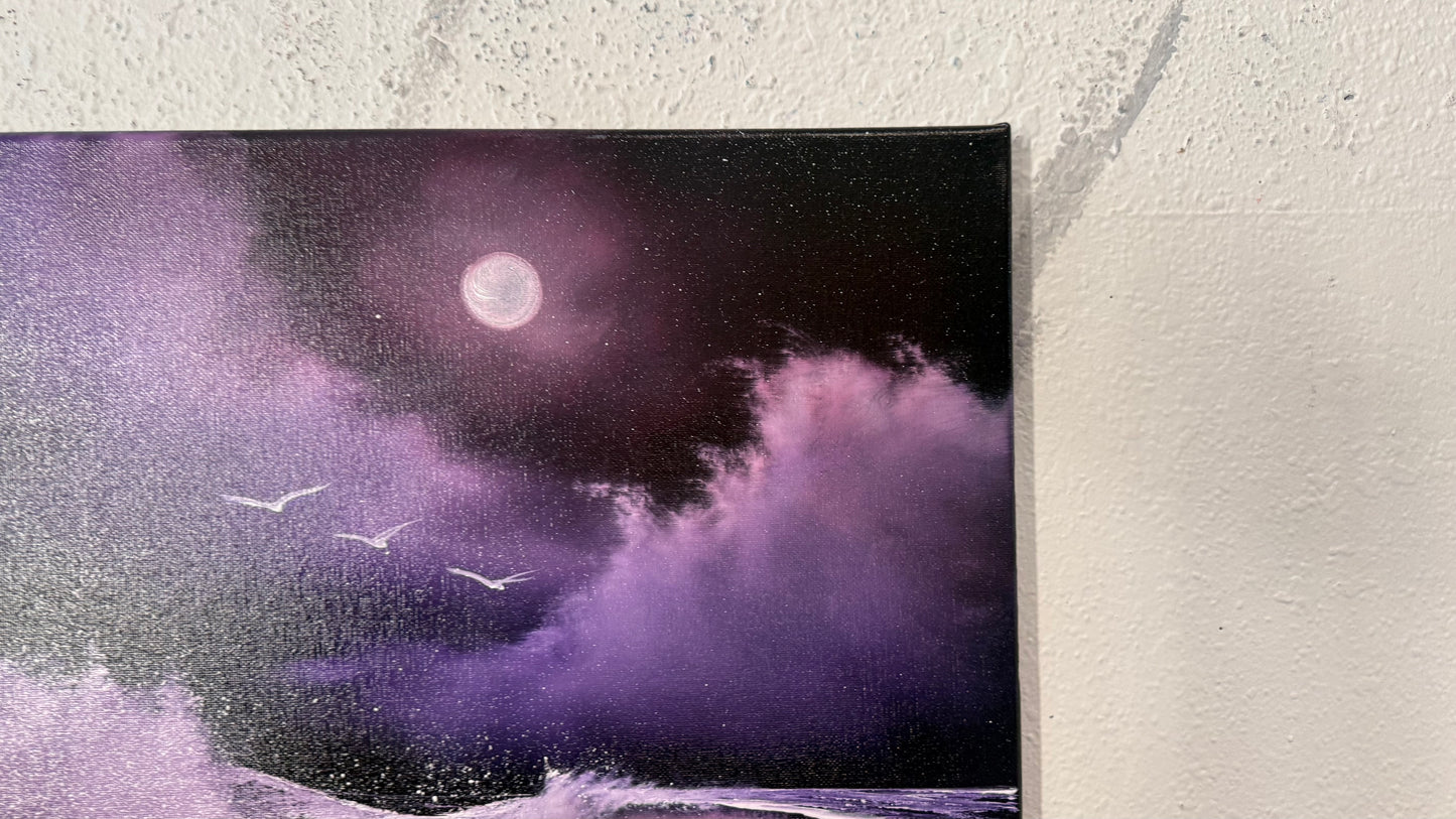 Painting #2154 - 16x20" Canvas - Purple Pinky Seascape painted 11-20-25