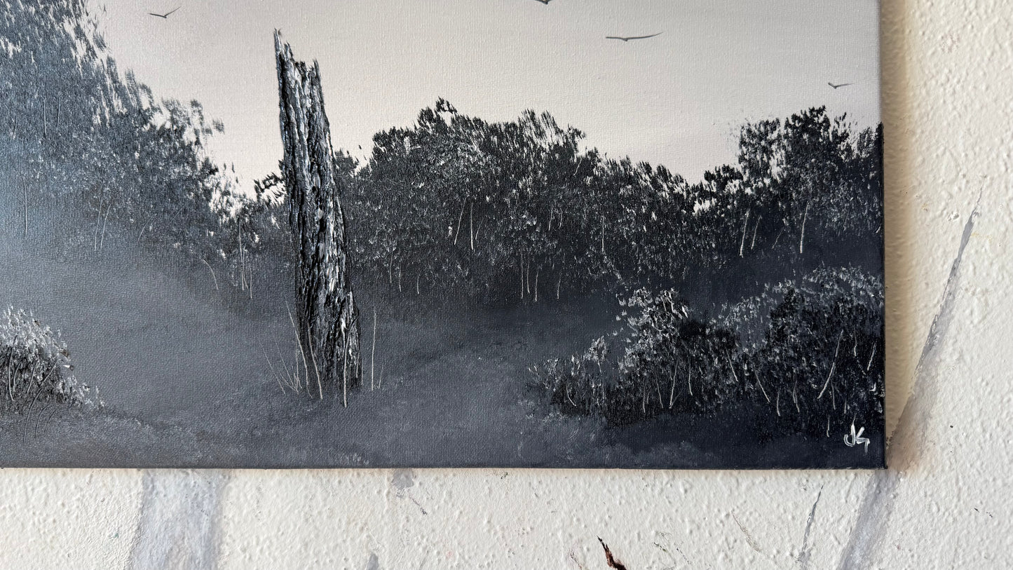 Painting #2448 - 16x20" Canvas - Fence Post Black and White painted 5-21-26