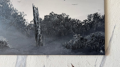 Painting #2448 - 16x20" Canvas - Fence Post Black and White painted 5-21-26