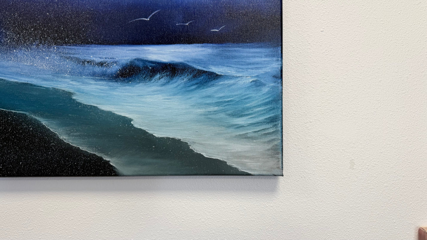 Painting #2540 - 16x20" Canvas -  Lunar Abyss - Night Seascape painted 8-5-26