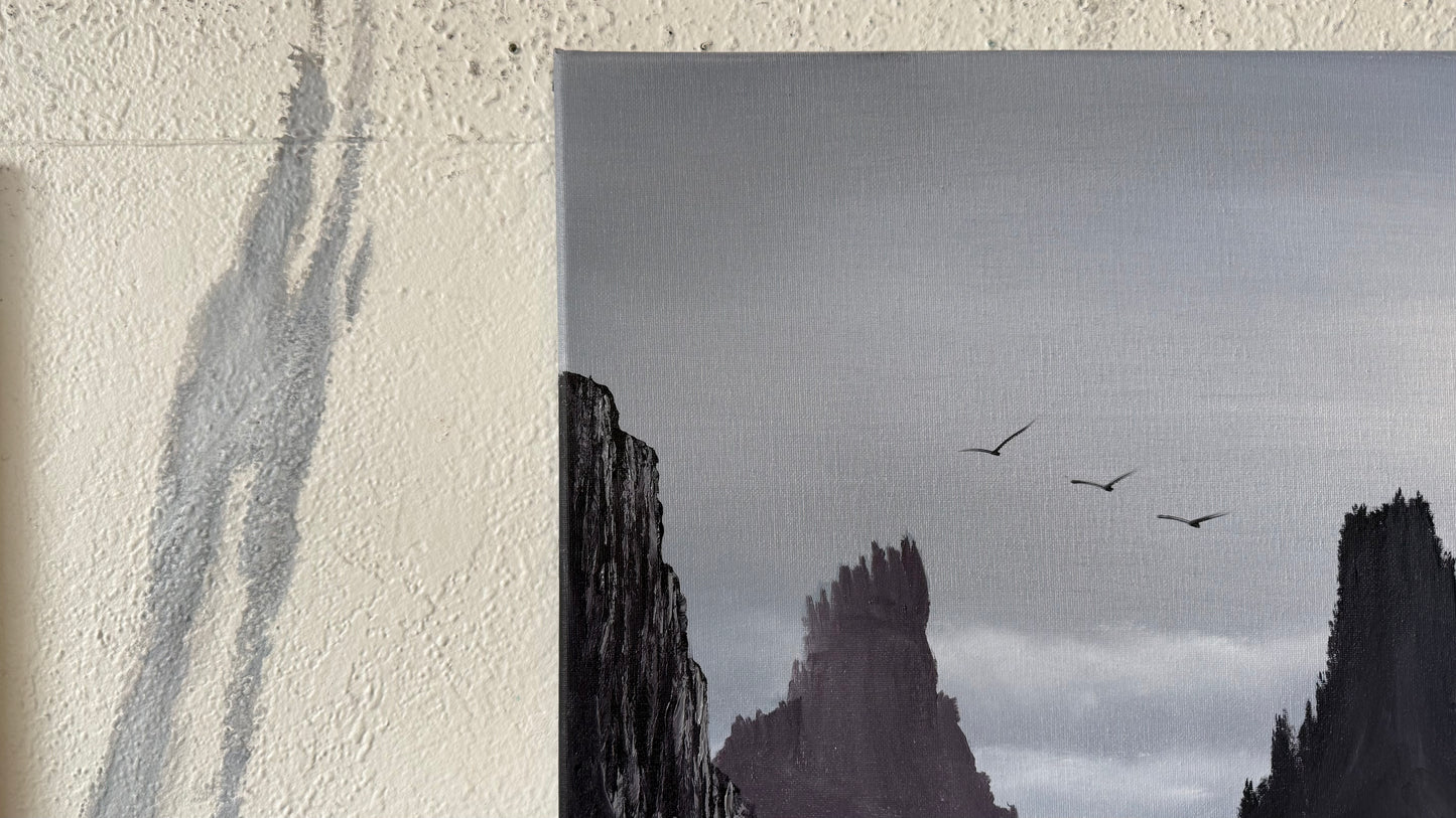 Painting #2397 - 16x20" Canvas - Icelandic Coastal Seascape painted 4-18-26