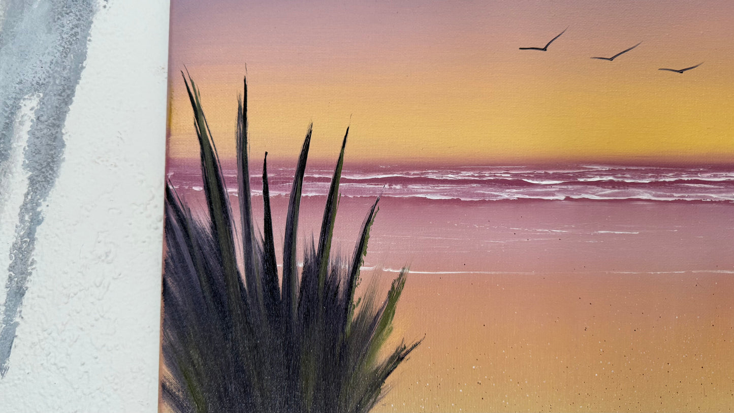 Painting #2360 - 16x20" Canvas - Sunset Seascape painted 3-28-26
