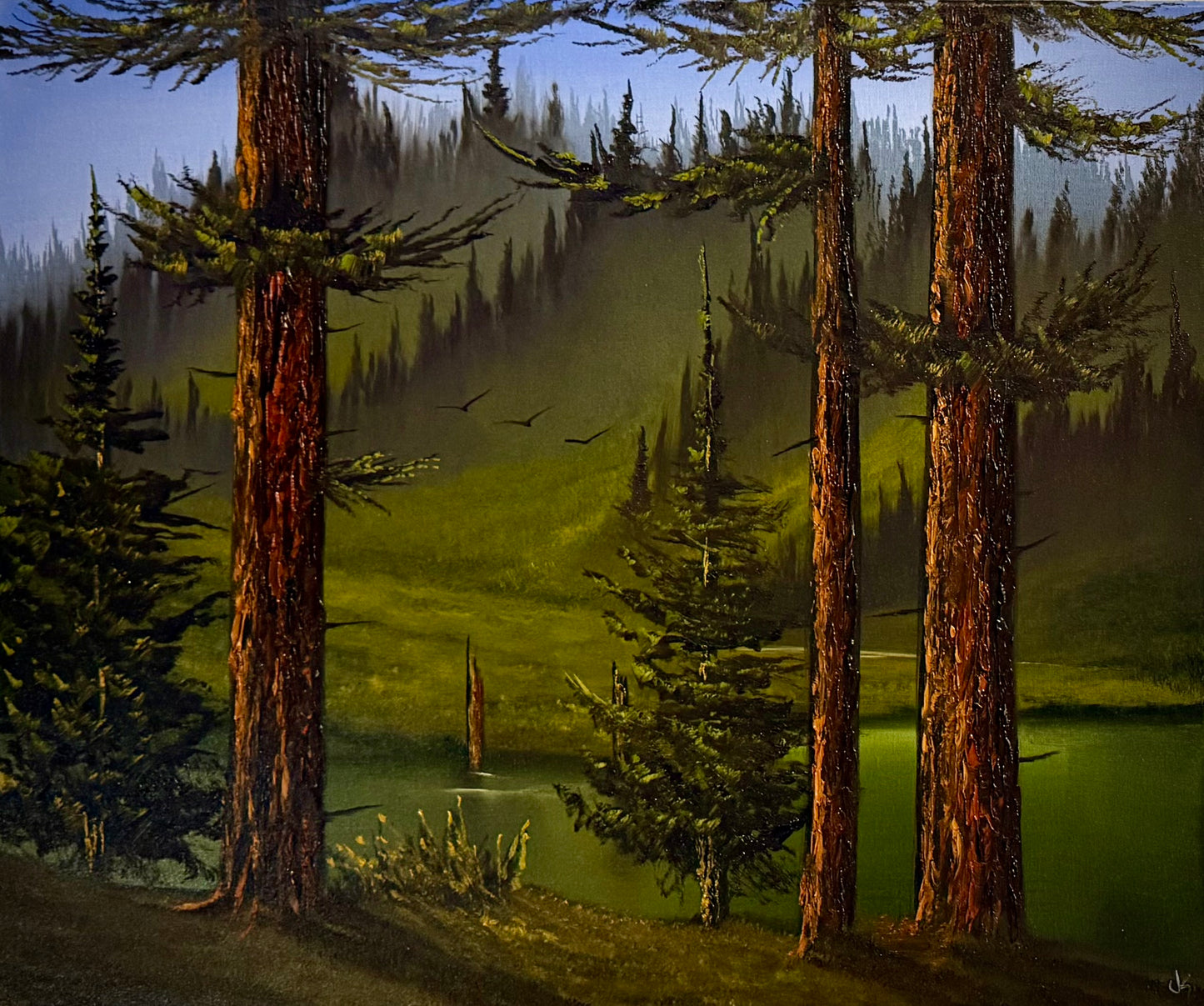 Painting #2406 - 20x24" Canvas - Pacific Northwest Forest Landscape painted 4-23-26