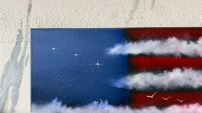 Painting #2121 - 18x24" Canvas - American Flag Seascape painted 10-26-25
